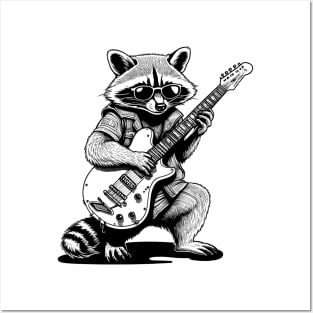 Racoon Playing Electric Guitar Posters and Art